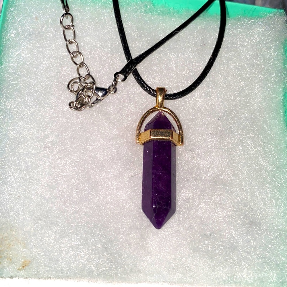 Boho Natural Amethyst on Black Cord Necklace 16-18”